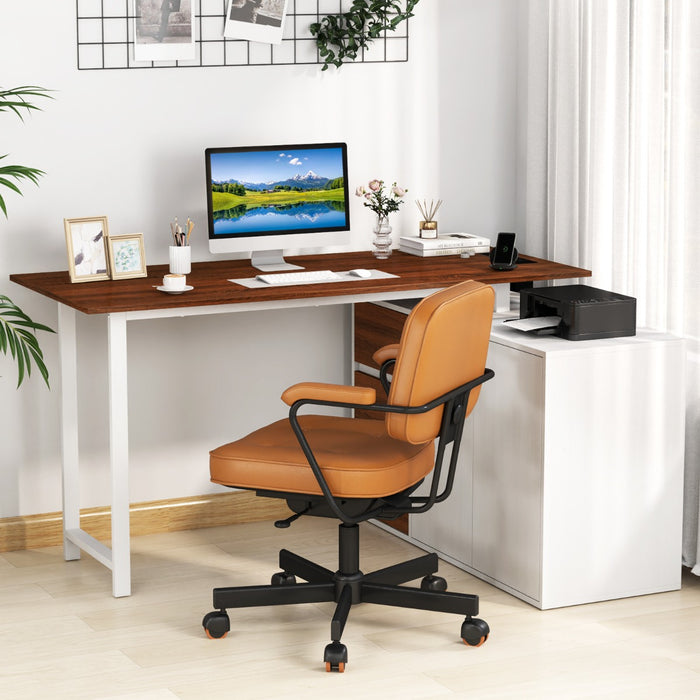 L-Shaped Desk with File Cabinet and Power Outlet-