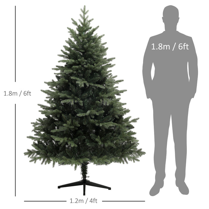 HOMCOM 6ft Artificial Spurce Christmas Tree with 1696 Branch Tips and Foldable Steel Base, Realistic Hinged Tree, Holiday Décor for Home Office, Green