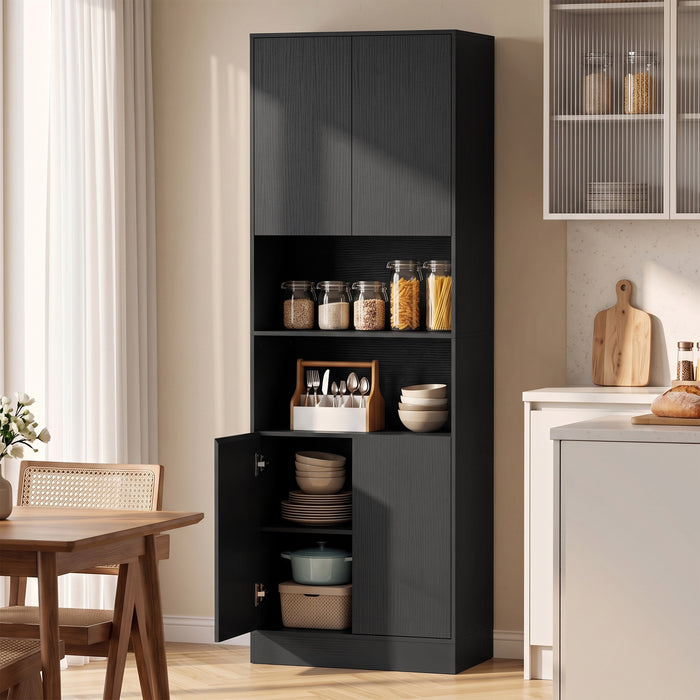 HOMCOM 170 cm Kitchen Pantry Cabinet, Freestanding Storage Cabinet with Soft-Close Hinges, Black Wood Effect