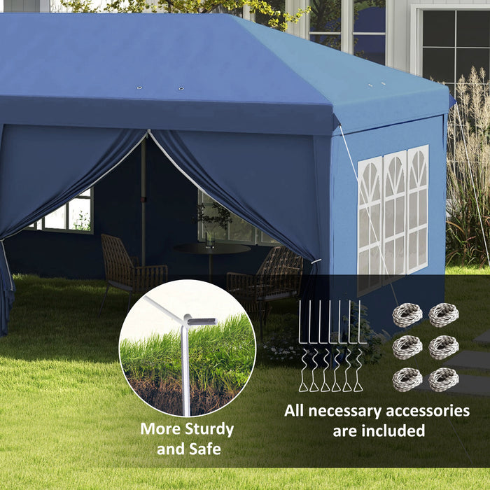 Outsunny 3x6m Pop-Up Gazebo, with Curtain Walls and Windows, Blue