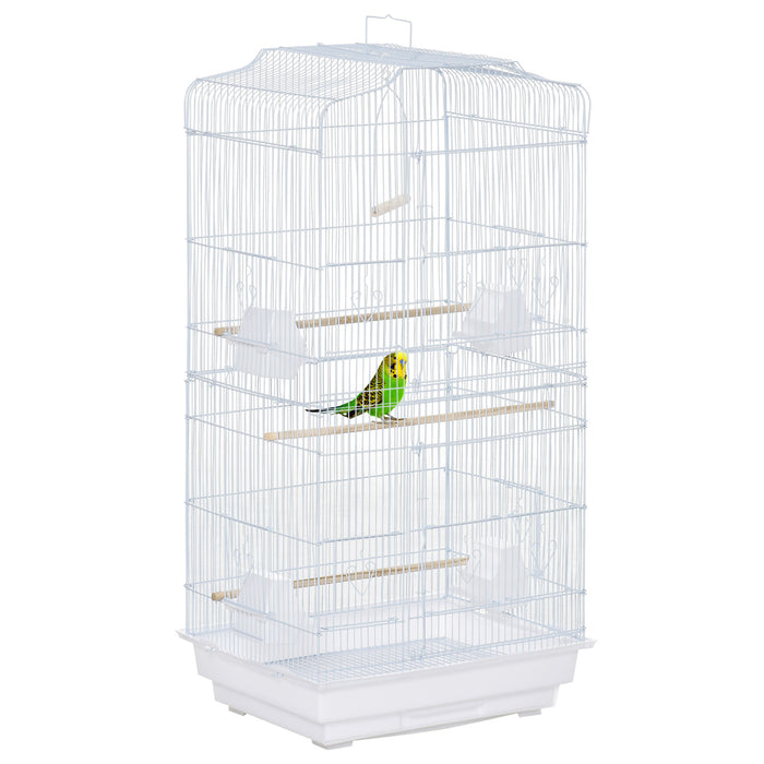 PawHut Large Metal Bird Cage with Stand, Perches, Food Bowls, Swing for Budgie, Parakeet, 46.5 x 35.5 x 92cm,White