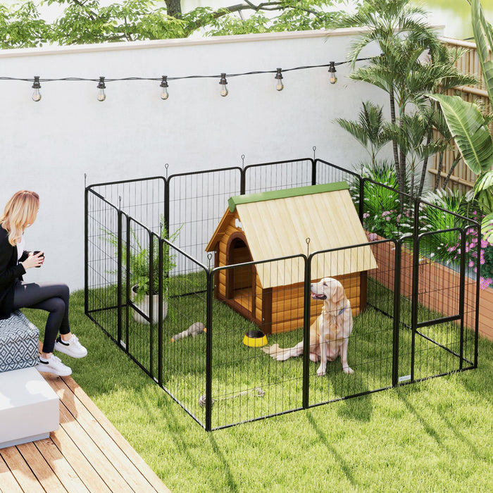 PawHut 12 Panels Heavy Duty Dog Playpen with Doors, for Large Dogs, 100cm High, Black