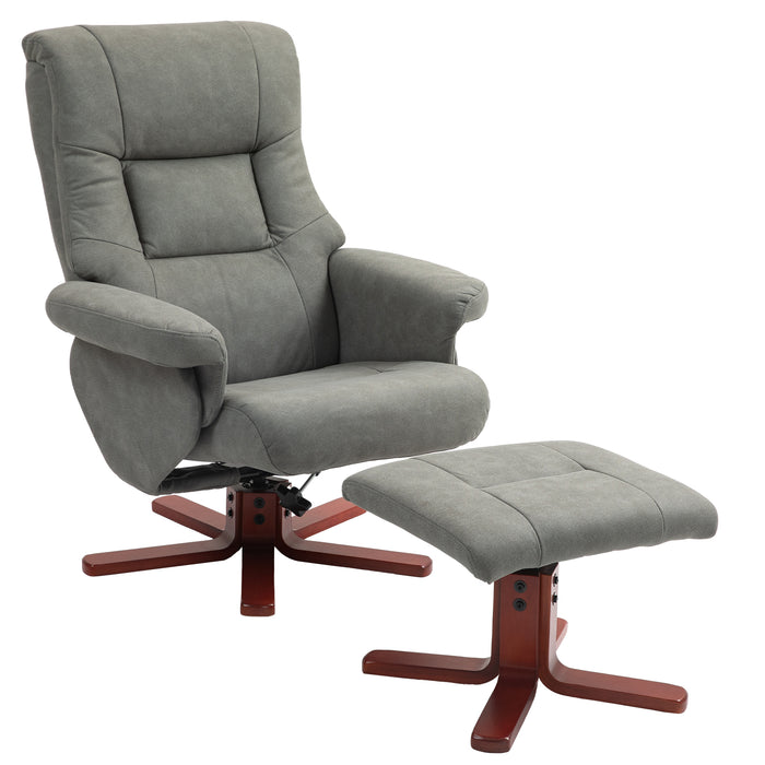 HOMCOM Faux Microfibre Leather Manual Recliner and Footstool Set - Grey | Aosom UK