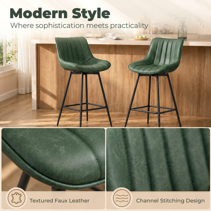 HOMCOM Set of 2 PU Leather Swivel Bar Stools - Dark Green