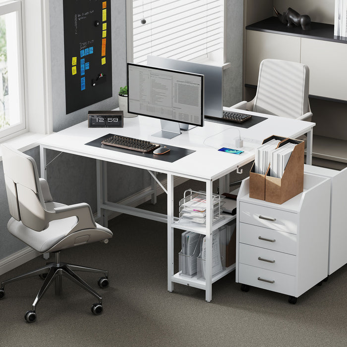 HOMCOM 120 x 60 cm Computer Desk with Power Outlets and Reversible Shelves - White