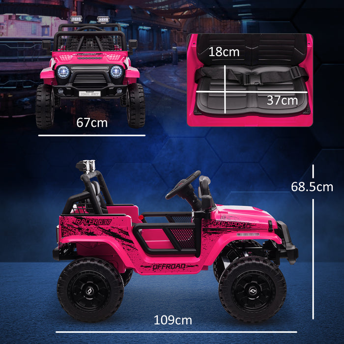 AIYAPLAY 12V Battery Powered Kids Ride On Car, Electric Truck w/ Spring Suspension, Remote, Music Horn Lights - Pink