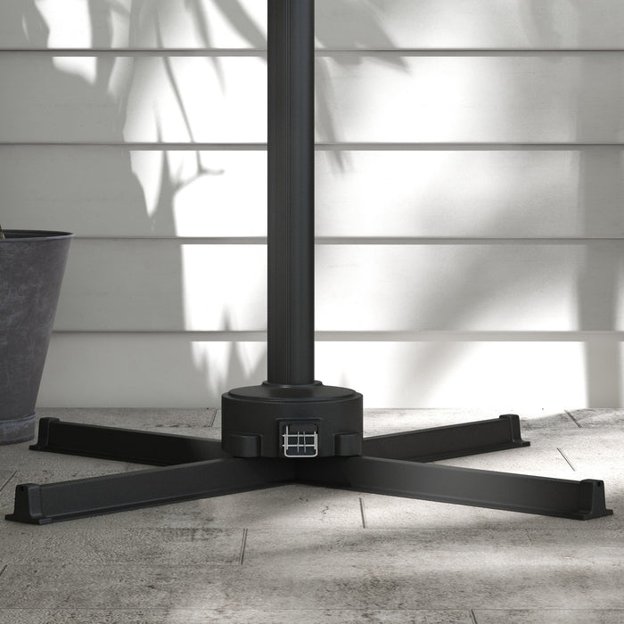 Adjustable 3m Cantilever Parasol with Base - Solar-Powered LED Lighting, Elegant Khaki Shade - Ideal for Outdoor Relaxation and Evening Ambiance