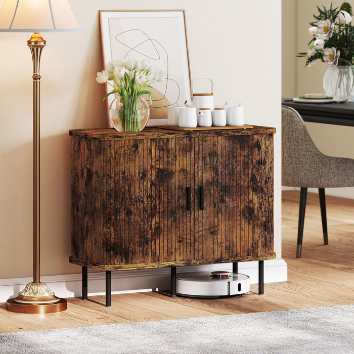 HOMCOM Mid-Century Sideboard Cabinet, Nightstand, Accent Console with Tambour Doors, Rustic Brown