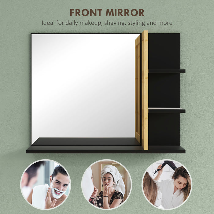 Modern Wall-mounted Makeup Vanity Mirror - Bathroom Mirror with Integrated 4-Tier Storage Shelves - Space-Saving Solution for Makeup & Toiletries Organizing