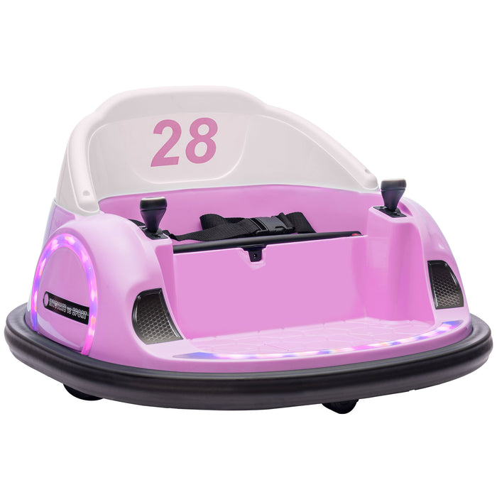AIYAPLAY 360° Rotation Kids Bumper Car, 12V Waltzer Car with Remote Control, Dual Joysticks, Music Lights - Pink | Aosom UK
