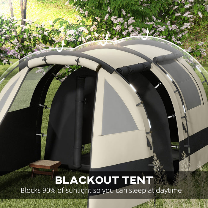 4-5 Person Blackout Camping Tent - Bedroom & Living Room Design, 3000mm Waterproof Fabric - Ideal for Fishing, Hiking, and Festivals, Khaki Color