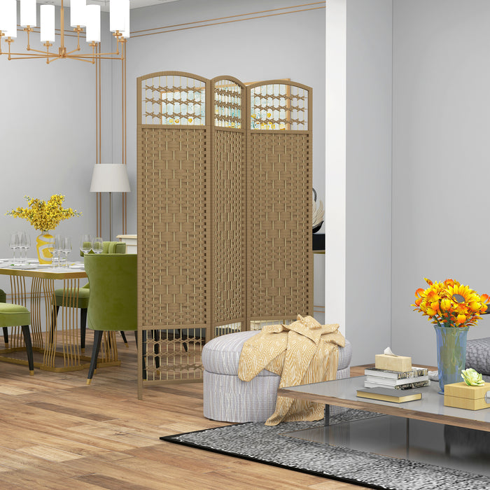 HOMCOM 3 Panel Folding Room Divider, Privacy Screen, Paravent Partition Separator for Living Room, Bedroom, Natural Wood