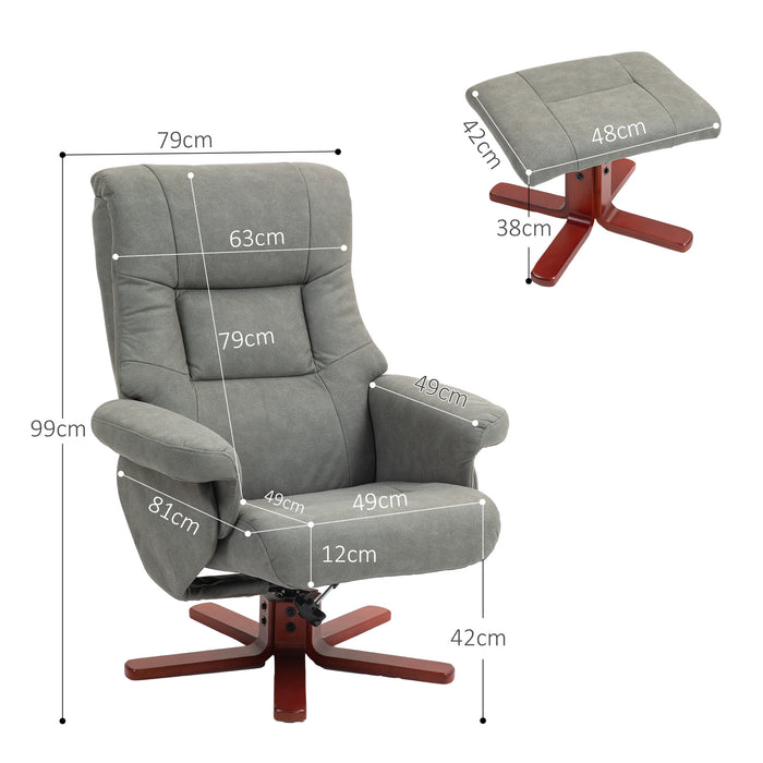HOMCOM Faux Microfibre Leather Manual Recliner and Footstool Set - Grey | Aosom UK