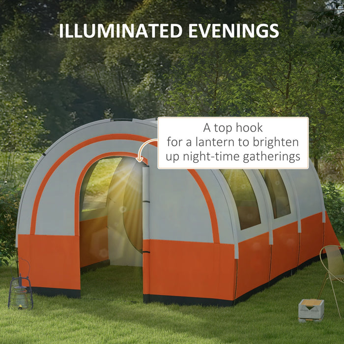 Waterproof 5-6 Person Family Camping Tent with Living Space - 3000mm Weather Resistant Outdoor Shelter, Cream and Orange - Includes Comfortable Bedroom & Carry Bag for Easy Transport