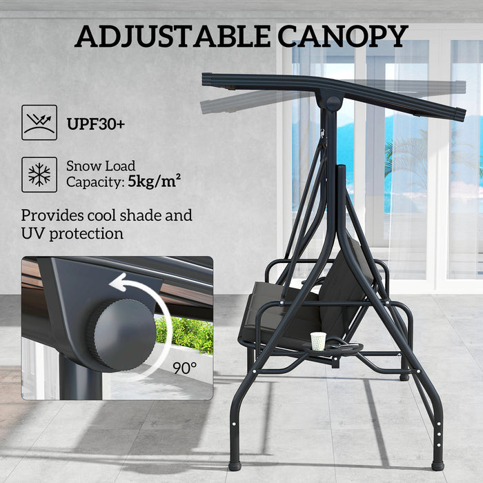Outsunny 3 Seater Garden Swing Seat Bed with UPF30+ Adjustable Canopy, Convertible Swing Chair with Cushion, Outdoor Hammock Bench with Cup Trays for Balcony Patio, Black