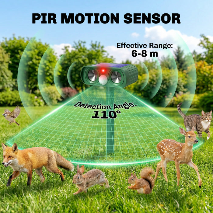 Outsunny Ultrasonic Cat Repellent, PIR Motion Sensor 110°, LED Flash, Solar Cat Deterrents for Gardens UK