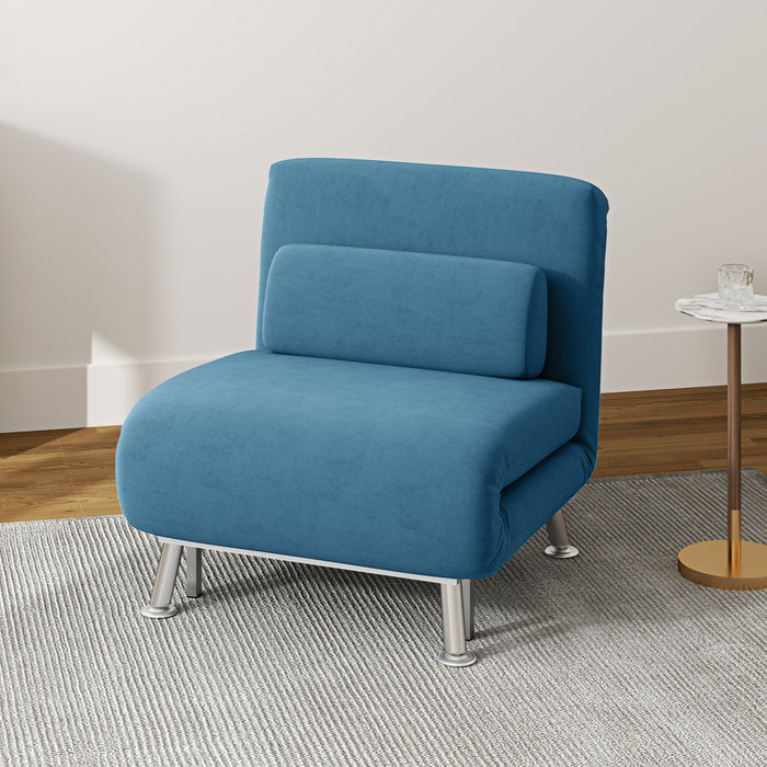 HOMCOM Single Sofa Bed, 1 Person Sleeper Foldable Lounge with Pillow, Blue