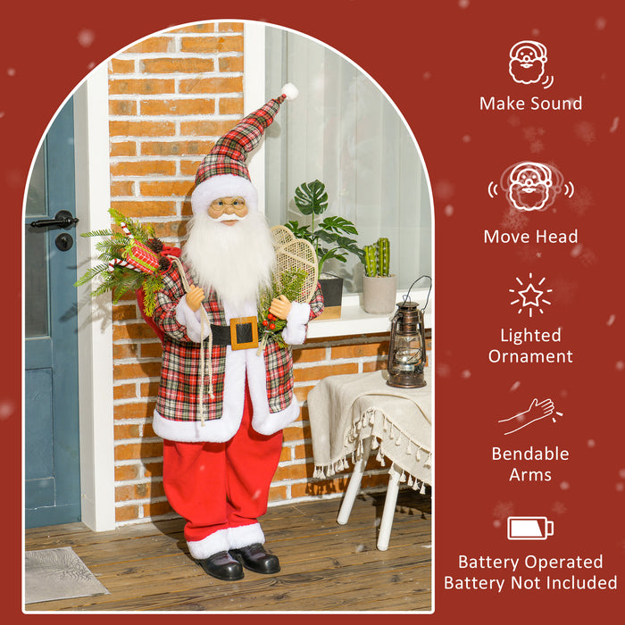 HOMCOM Life Size Animated Santa Claus, 133cm Tall Christmas Decoration with Sound Activated, Light Up Ornament, Laughing Effect and Festive Music for Party | Aosom UK