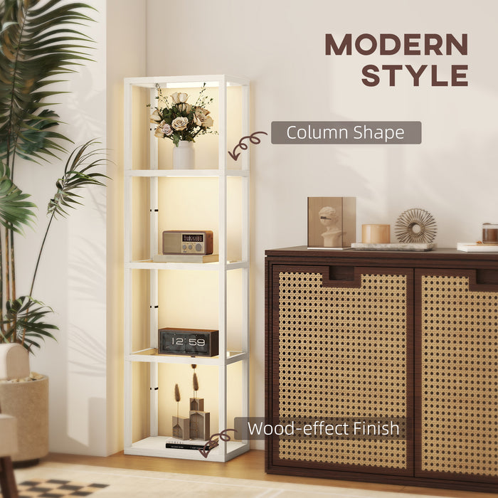 HOMCOM LED Floor Lamp with Glass Shelves, 4 Layers Dimmable Tall Standing Lamp, Modern Column Shelf Floor Light for Living Room, Bedroom, Office, Oak