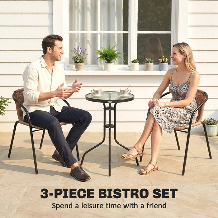 Outsunny 3 Pieces Rattan Bistro Set - Brown