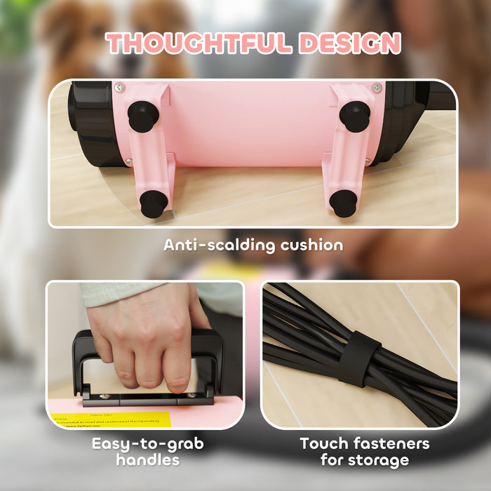 PawHut 2200W Dog Hair Dryer with Adjustable Temperature & Velocity, 3 Different Nozzles, Pink