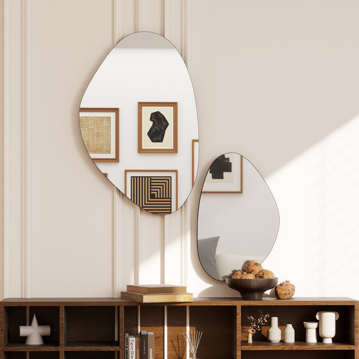 HOMCOM Set of 2 Pebble-Shaped Wall Mirror - Black