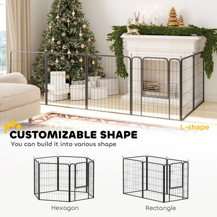 PawHut 6 Panels Heavy Duty Dog Playpen with Secure Door, for Indoor Outdoor, for Garden, Camping, 80cm High
