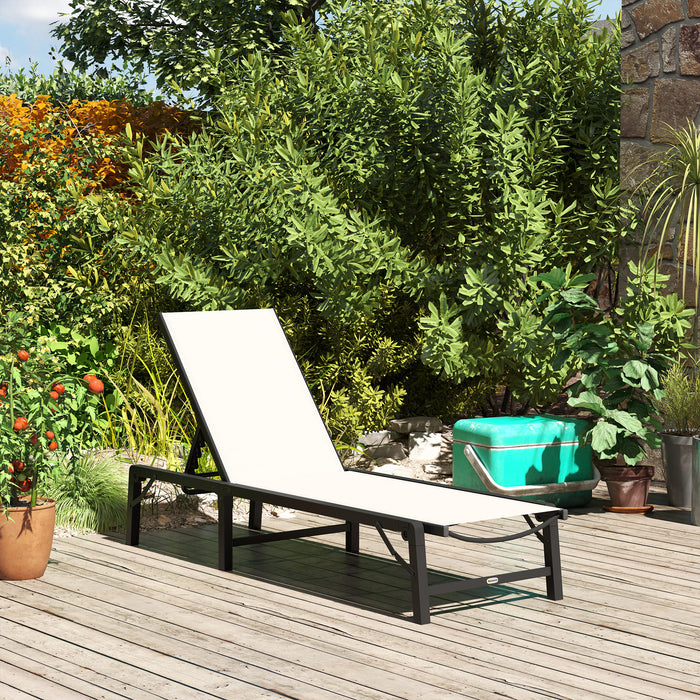 Outsunny Folding Sun Lounger, 5-Position Adjustable Garden Chaise Lounge Sunbed, Steel Frame Reclining Chair for Beach, Porch, Patio, Camping, Khaki