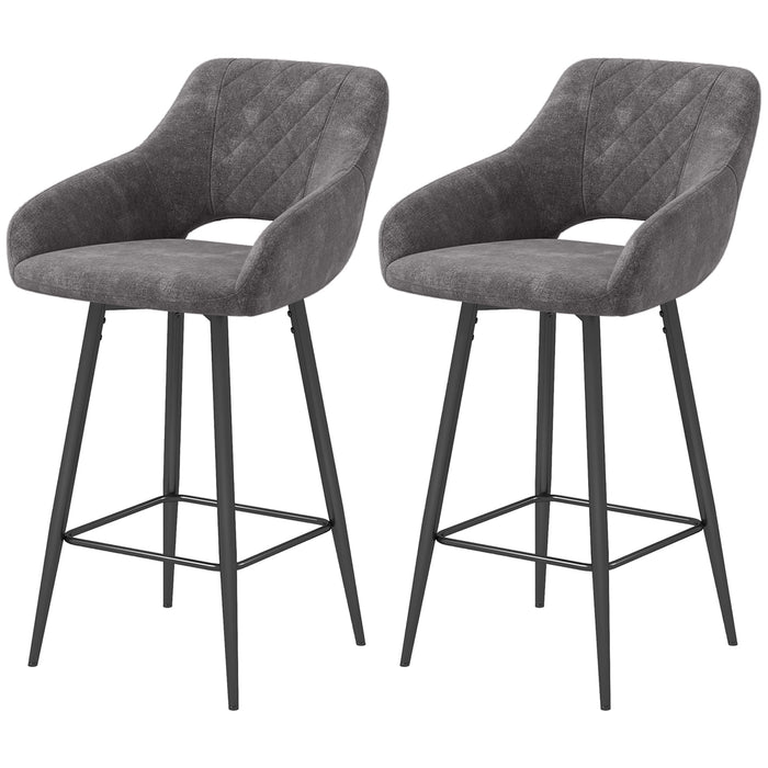 Velvet Grey Bar Stools, Set of 2 - Luxurious Soft Touch Counter Seating - Ideal for Home Bar or Kitchen Island Comfort