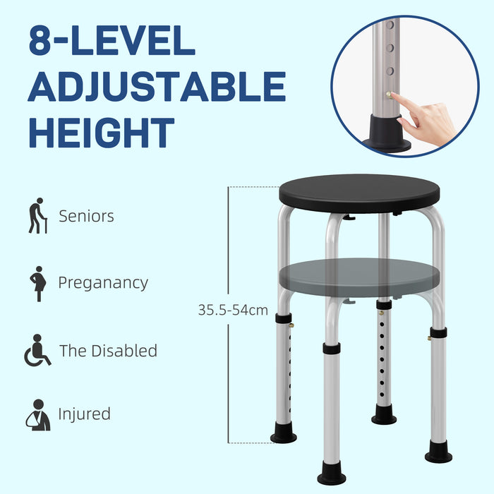 HOMCOM Shower Chair, Height Adjustable Aluminium Shower Stool with Non-Slip Feet for Disabled, Elderly, Black | Aosom UK