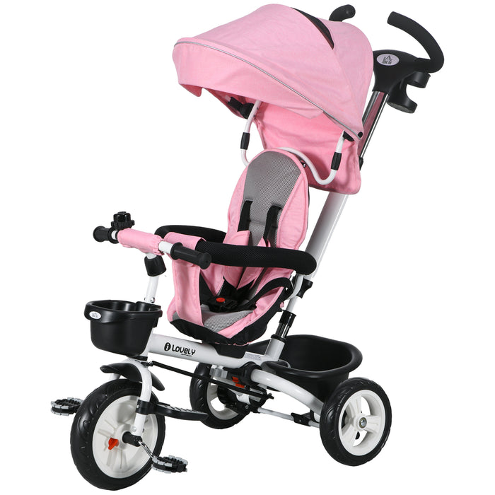4-in-1 Baby Push Tricycle with Metal Frame and Parent Handle - Versatile Convertible Trike for Kids Aged 1-5 Years, Pink - Ideal for Active Outdoor Play and Development