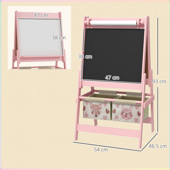 Kids 3-in-1 Easel with Paper Roll - Art Station with Storage for Creative Play - Ideal for Young Artists, Pink