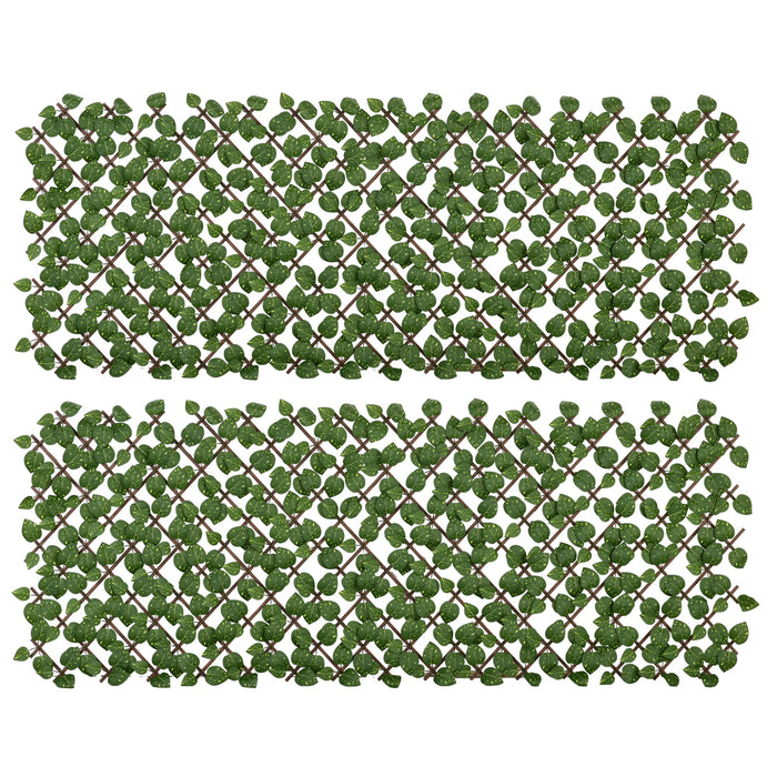 Outsunny Set of 2 Expandable Artificial Trellis Hedges – Realistic Leaf Privacy Screen, 2 x 1 m