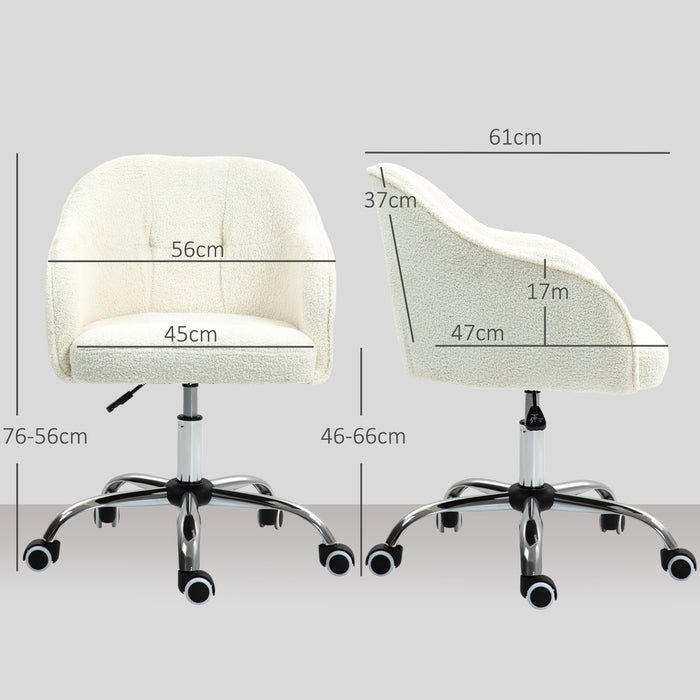 HOMCOM Computer Desk Chair, Fluffy Fabric Swivel Office Chair, Makeup Vanity Chair with Height Adjustable, Wheels, for Home Study Bedroom, Cream White | Aosom UK