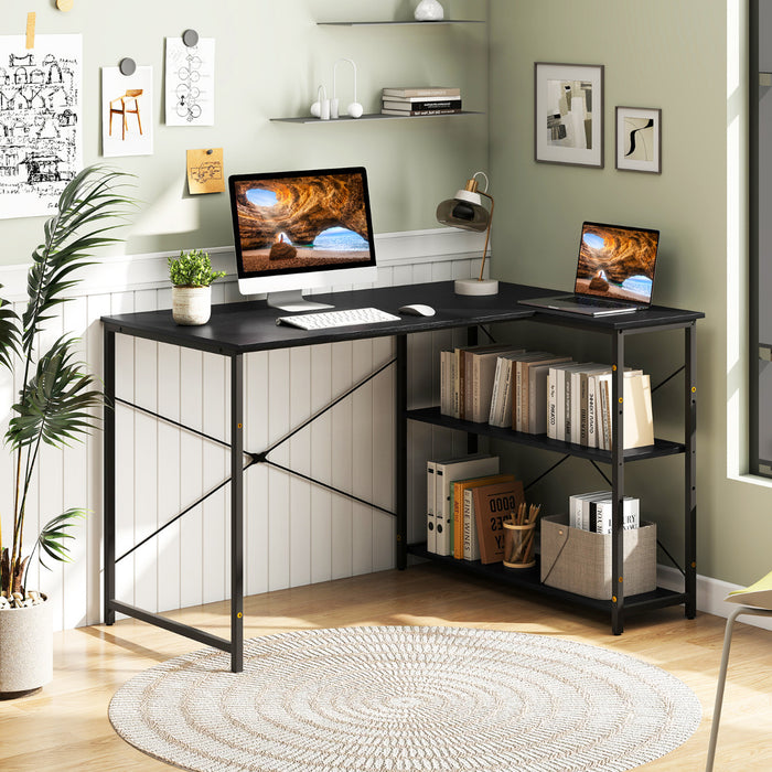 L-shaped Computer Desk Reversible Corner Desk with Adjustable Shelf-