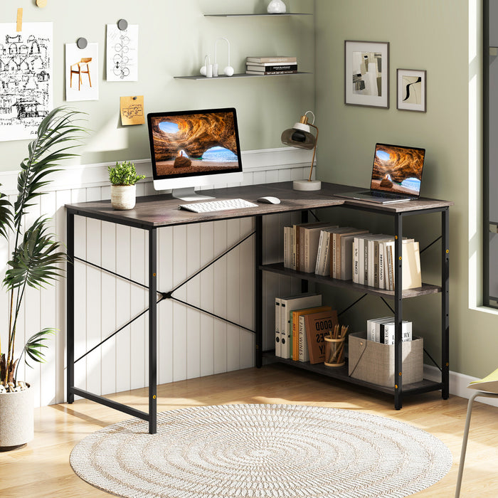 L-shaped Computer Desk Reversible Corner Desk with Adjustable Shelf-