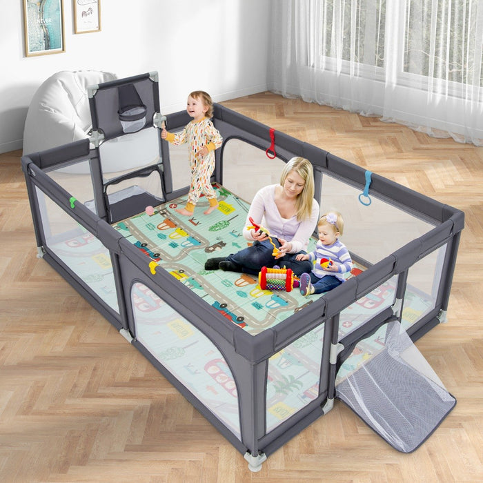 Large Baby Playpen with Mat with Basketball Hoop and Soccer Nets-