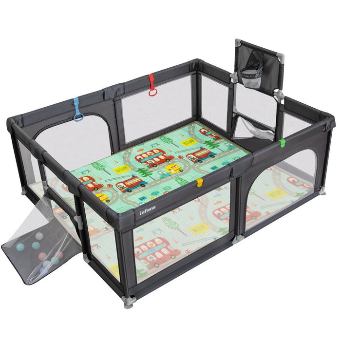 Large Baby Playpen with Mat with Basketball Hoop and Soccer Nets-