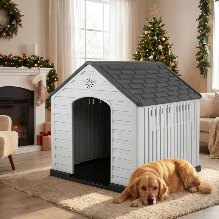 Large Plastic Dog House Waterproof Pet Shelter with Air Vents-
