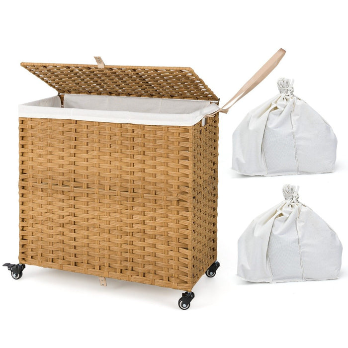 Laundry Hamper with Lid and Wheels and 2 Removable and Washable Liner Bags-