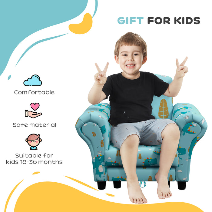 Kids Sofa Set with Dinosaur Theme - Sturdy Wooden Frame, 2-Piece Furniture for Toddlers - Perfect for Ages 1.5-3 Years, Vibrant Blue Color