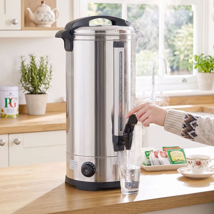 HOMCOM 24L Catering Urn, 2500W Stainless Steel Hot Water Boiler Dispenser with Thermostat, Keep Warm Function and Easy Pour Tap