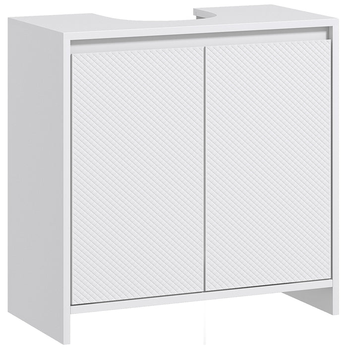 HOMCOM Under Sink Bathroom Cabinet, Freestanding Under Sink Cabinet with 2 Doors and Shelf for Basin without or with Pedestal, White