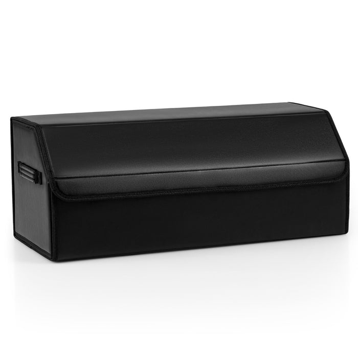 Leather Car Trunk Organizer with Lid Removable Divider and Large Capacity-Gradient Black-