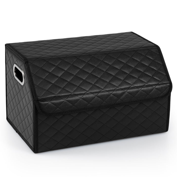 Leather Car Trunk Organizer with Lid Removable Divider and Large Capacity-Gradient Black-