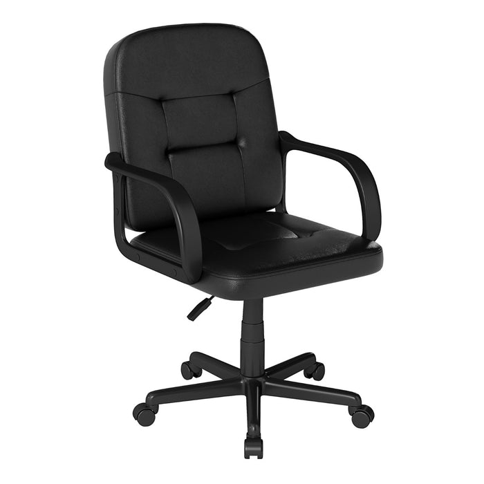 Leather Office Chair PU Upholstered Swivel Chair with Ergonomic Back and Curved Armrests-