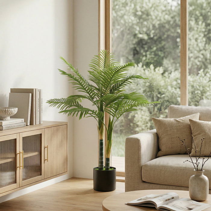 HOMCOM Artificial Palm Tree with 14 PEVA Leaves, 120cm Decorative Artificial Plant with Pot and Moss Effect, Green