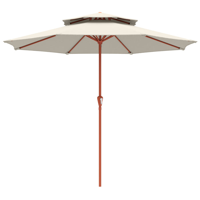 Outsunny 2.7 m Garden Parasol with Double Top Outdoor Market Table Umbrella with Crank System, Cream White