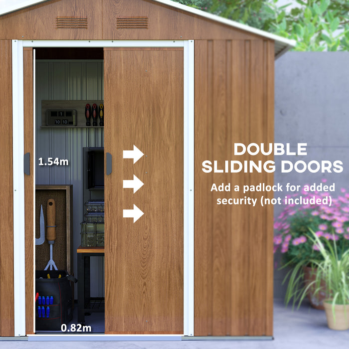 Outsunny 6.5 x 3.5ft Metal Garden Storage Shed - Wood-Effect