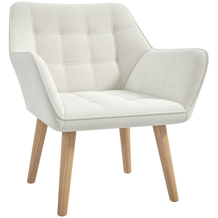 HOMCOM Accent Chair, Arm Chair with Wide Arms, Slanted Back, Thick Padding and Rubber Wooden Legs for Living Room, Cream White | Aosom UK